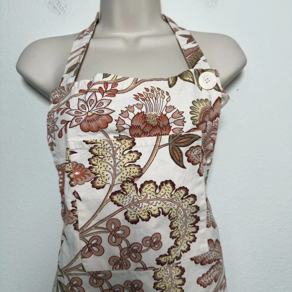 April Cornell Women Floral Paisley Apron Adjustable Tan Pink Cottagecore Tradwif